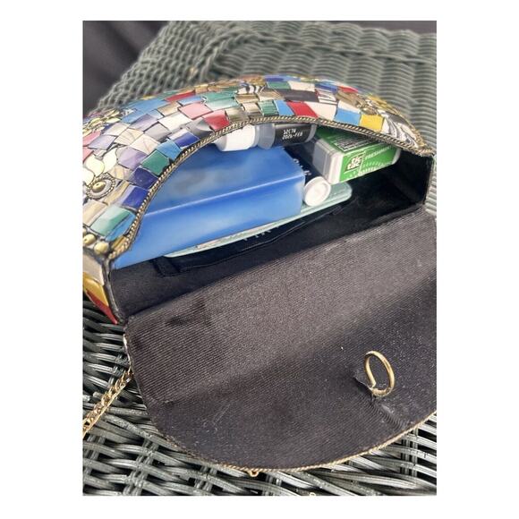 Ramla Clutch Bag Moroccan Mosaic Multi Color Crossbody Gold Hamsa Hand $275 - Picture 10 of 10